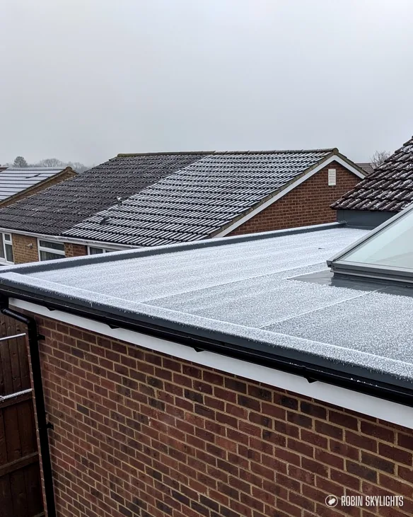 Flat roof extension with a rooflight beside a pitched house roof